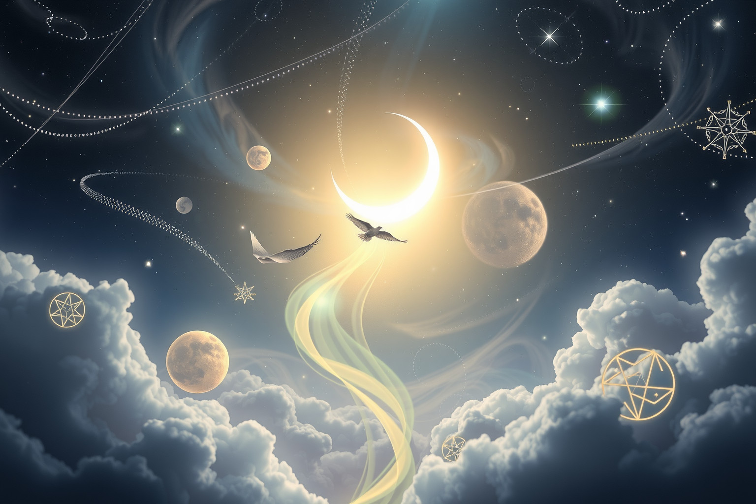 Im Traum Fliegen zum dreizehnten Mond symbolisiert Freiheit und Neuanfang.