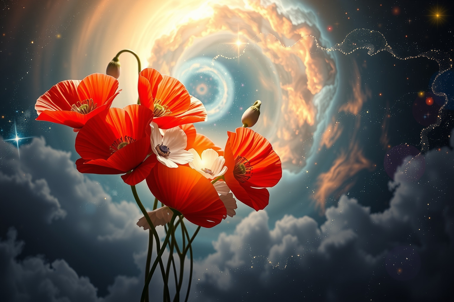 Traum 6: Mohnblumen im Strauß symbolisieren Hoffnung und Vergänglichkeit.