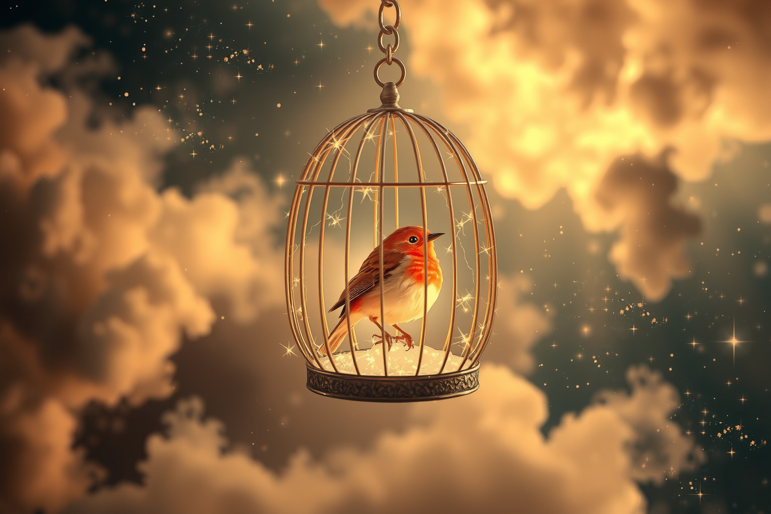 Ein Rotkehlchen im Käfig symbolisiert unterdrückte Freiheit im Traum.