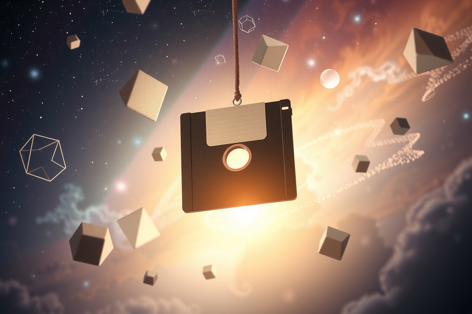 Das Tragen einer Diskette als Amulett symbolisiert Schutz vor Datenverlust.