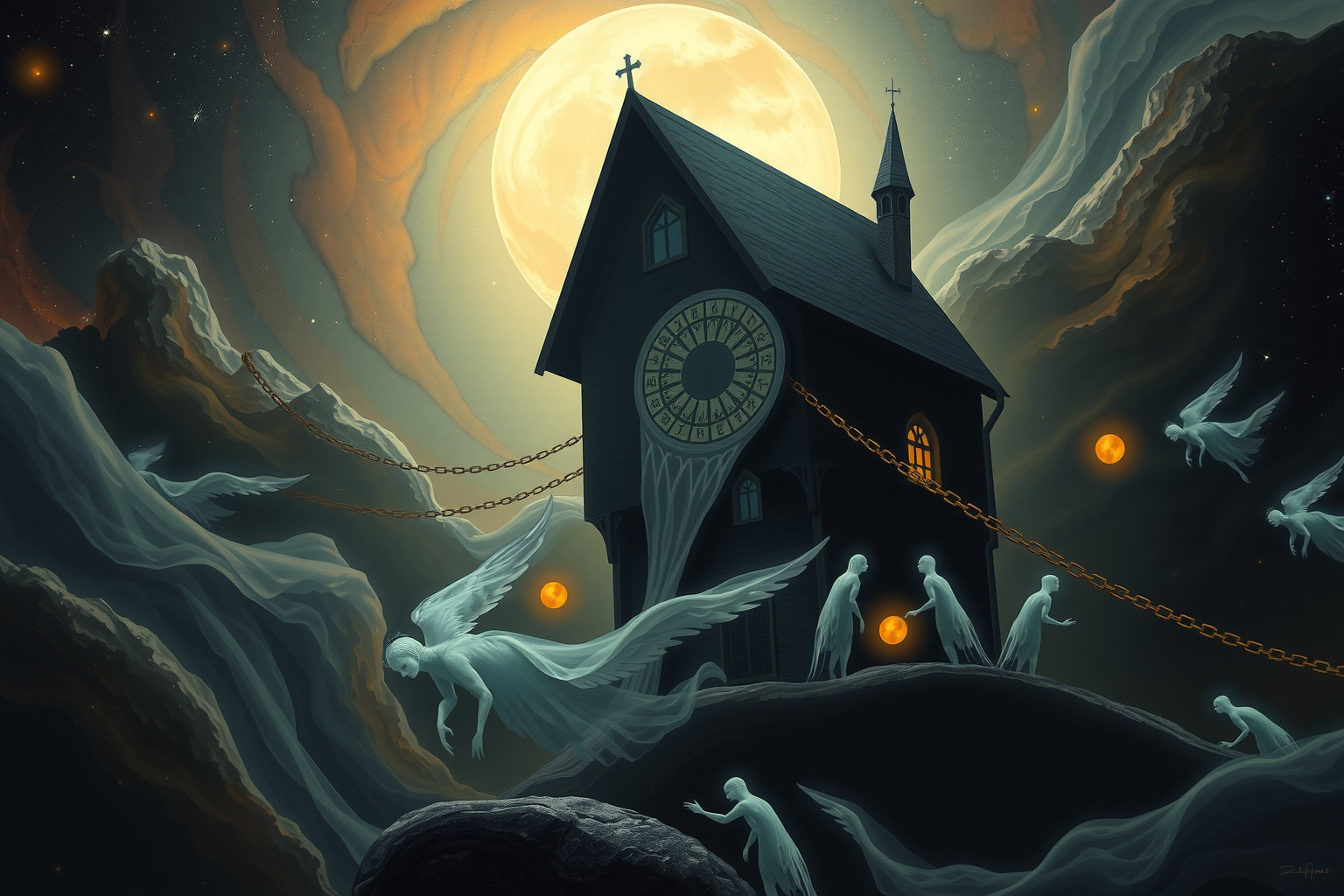 Traum 9: Druden symbolisieren innere Ängste, die das Haus bedrängen.