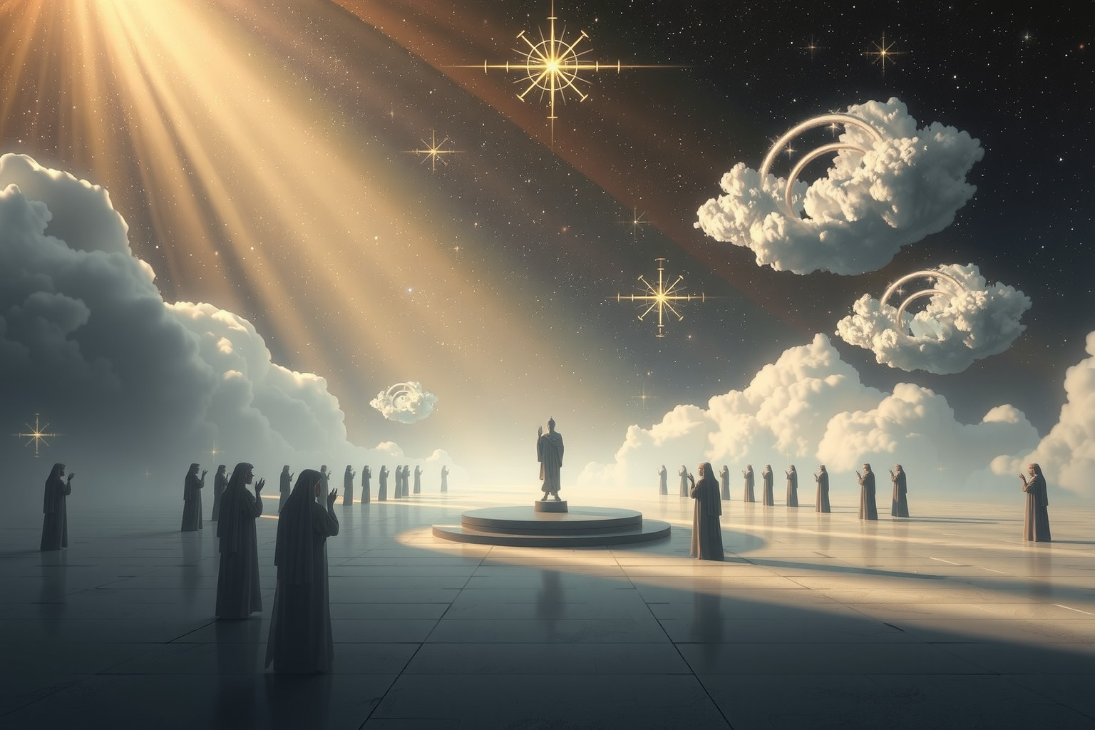 Eine Heiligsprechung im Freien symbolisiert Anerkennung und spirituelle Erleuchtung.