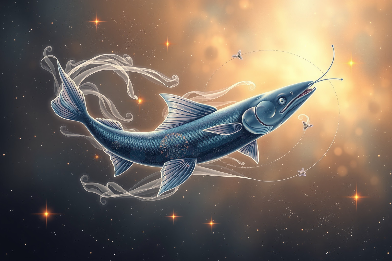 Schwimmender Stör symbolisiert lebenswichtige Anpassungsfähigkeit und innere Flexibilität.