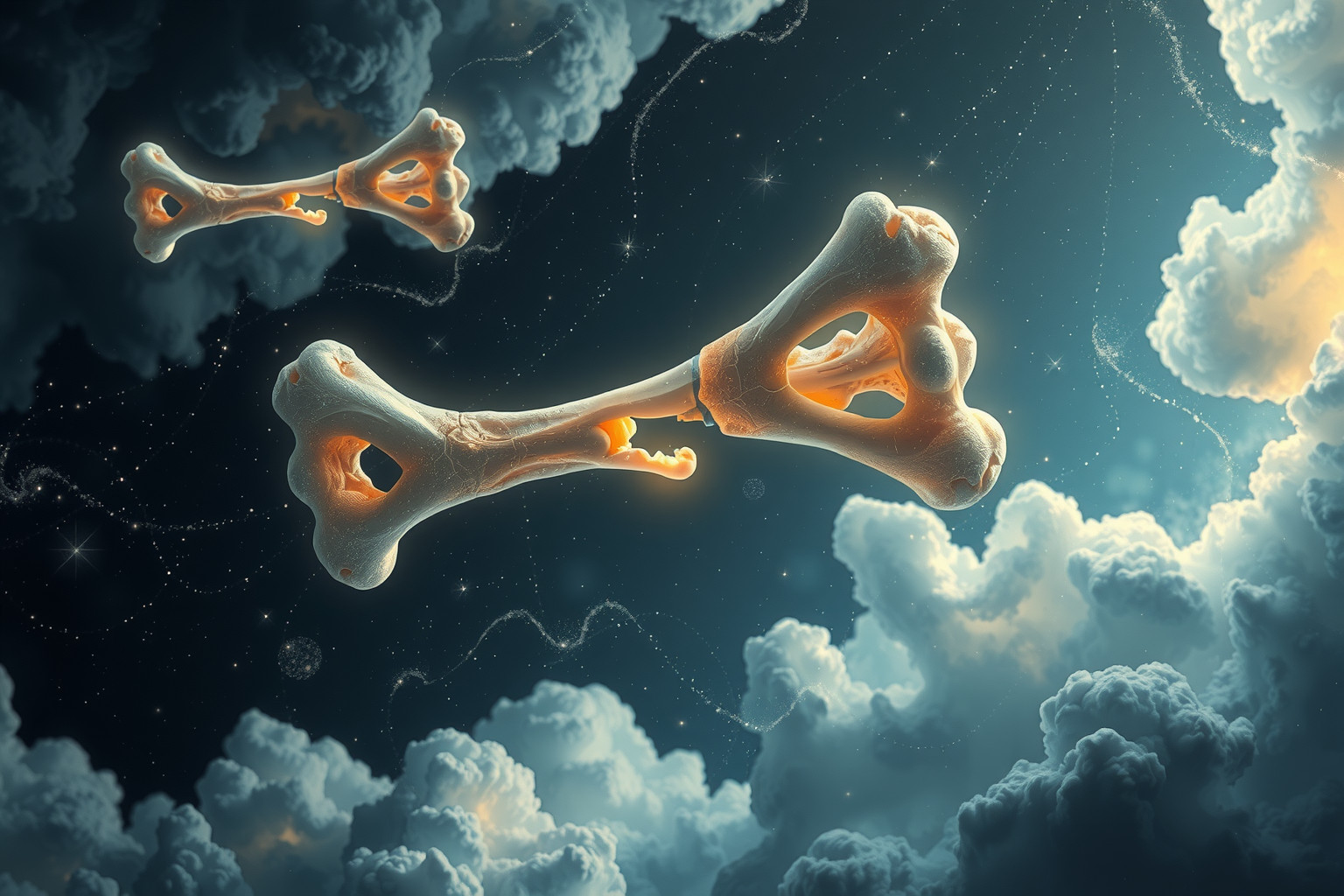 Zerbrochene Knochen im Traum symbolisieren oft innere Verletzlichkeit und Heilungsprozesse.