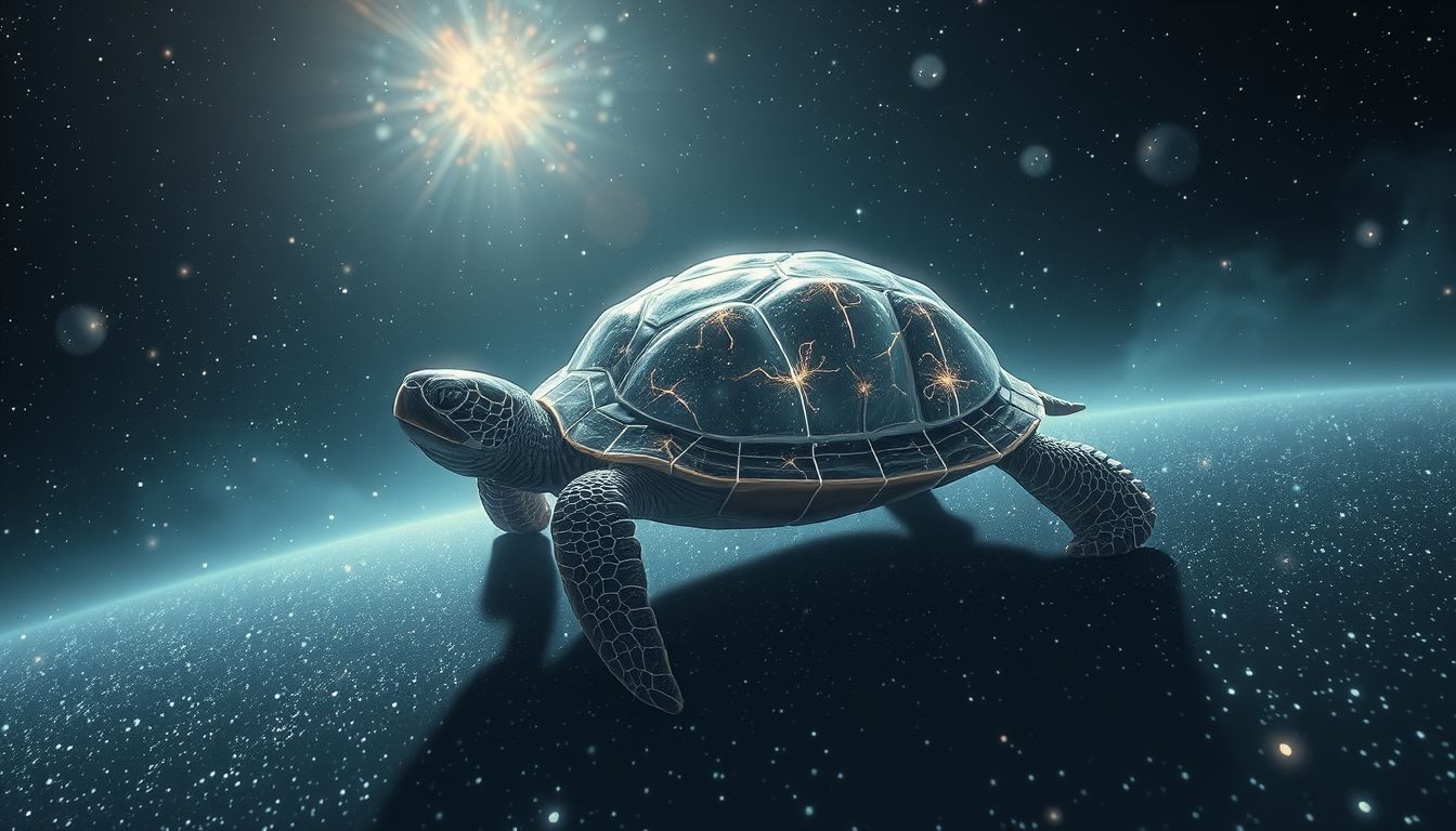 Eine langsam gehende Schildkröte symbolisiert stetige Geduld im Leben.