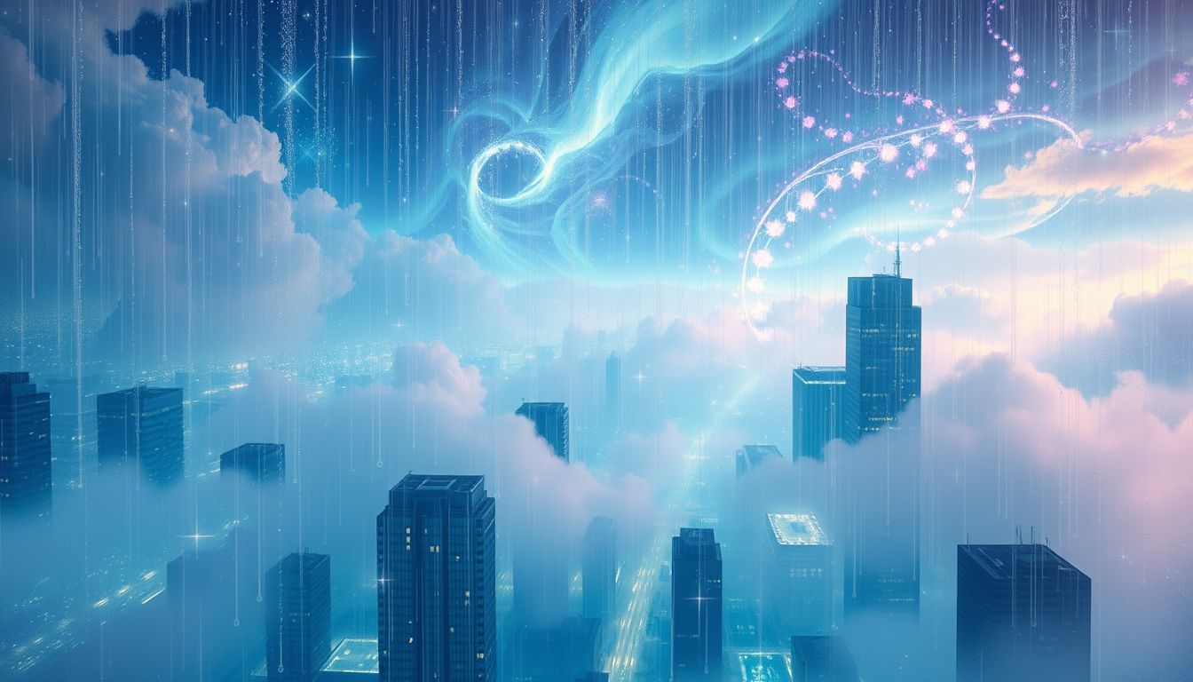 Ein Wolkenbruch in der Stadt symbolisiert plötzliche emotionale Befreiung.