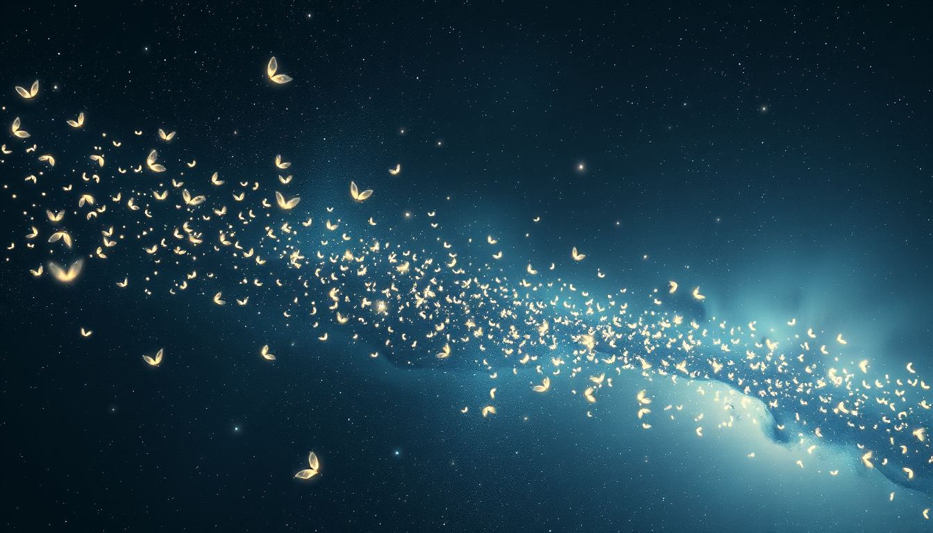 Zehn Johanniswürmchen symbolisieren Hoffnung, die in den Himmel aufsteigt.