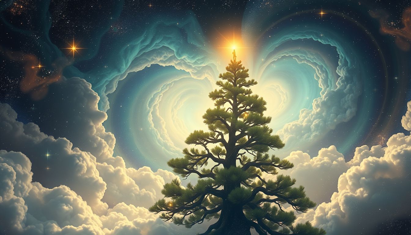 Das Klettern auf einen Nadelbaum symbolisiert persönliche Zielstrebigkeit und Wachstum.