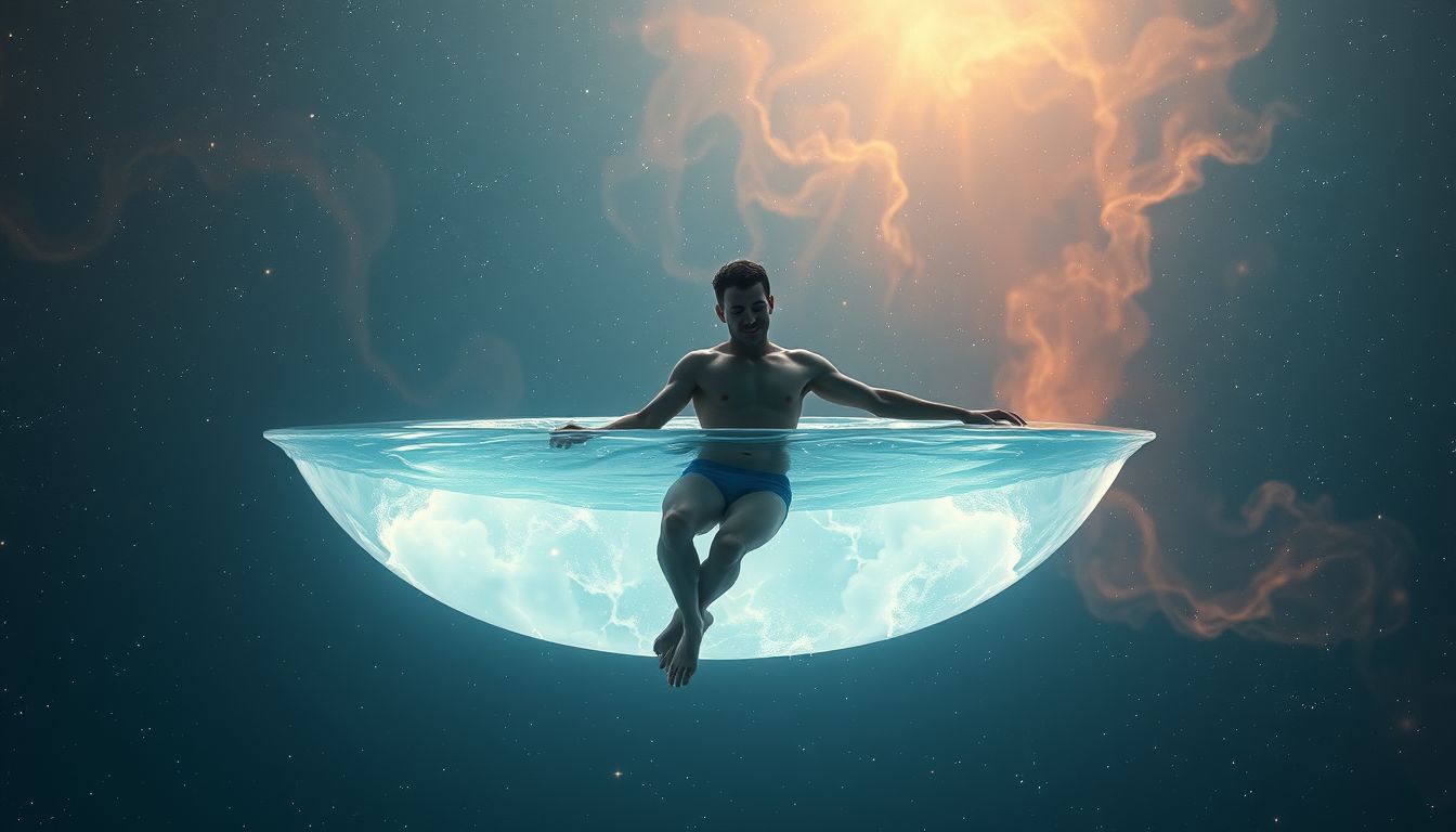Im Pool in Badehose schwimmen symbolisiert Freiheit und Leichtigkeit.