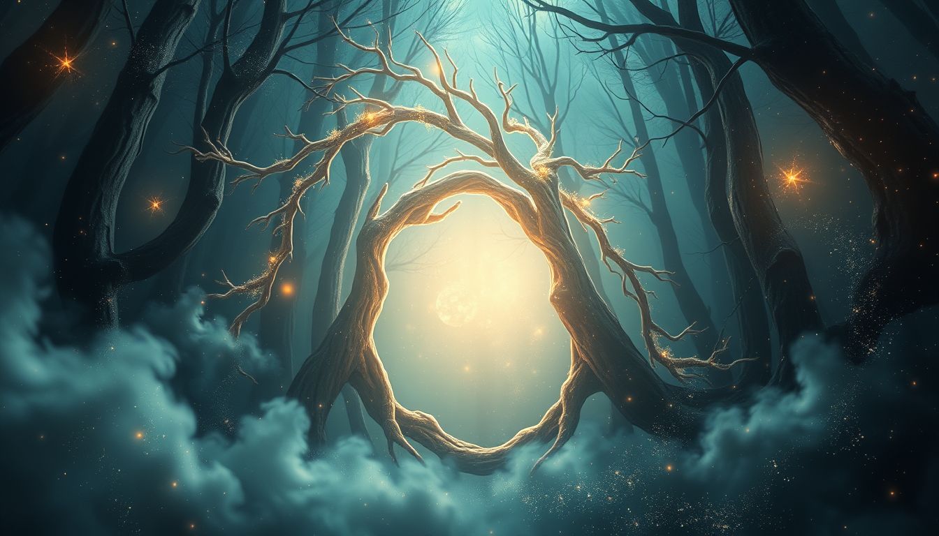 Ein Bogen im Wald symbolisiert verborgene Geheimnisse und innere Entdeckungen.