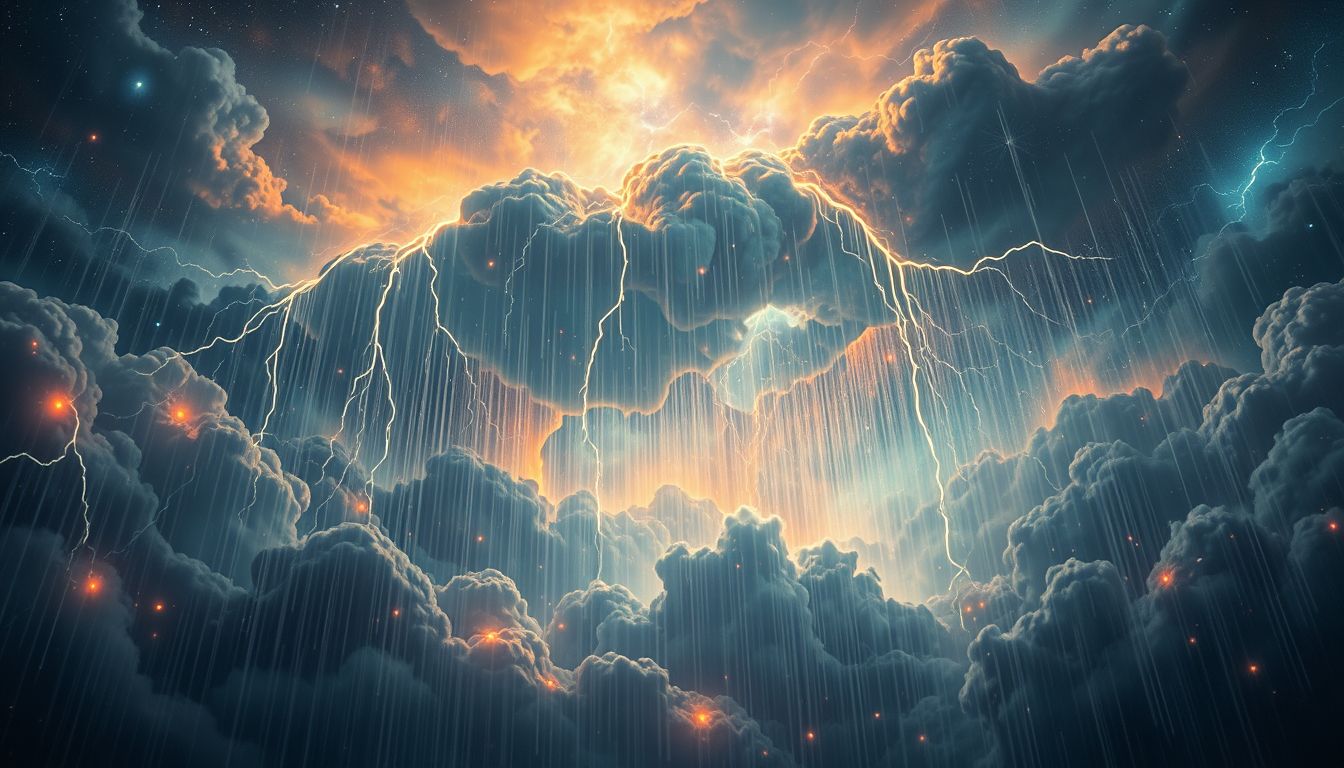 Ein Wolkenbruch symbolisiert oft emotionale Befreiung und Reinigung.