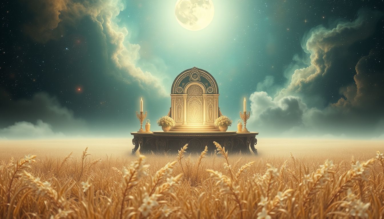 Ein Feldaltar im Mondlicht symbolisiert spirituelle Verbindung und innere Ruhe.