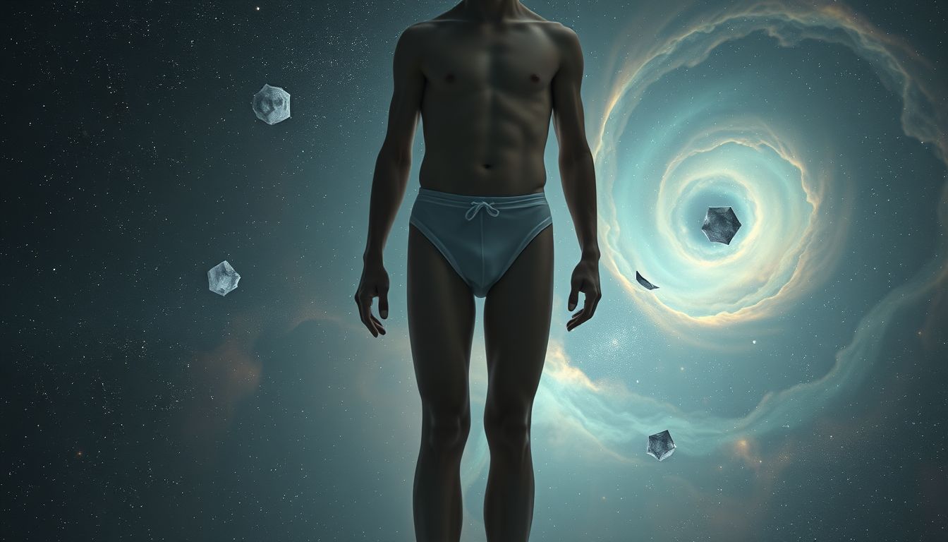In Badehose öffentlich zu stehen symbolisiert oft Scham und Verletzlichkeit.