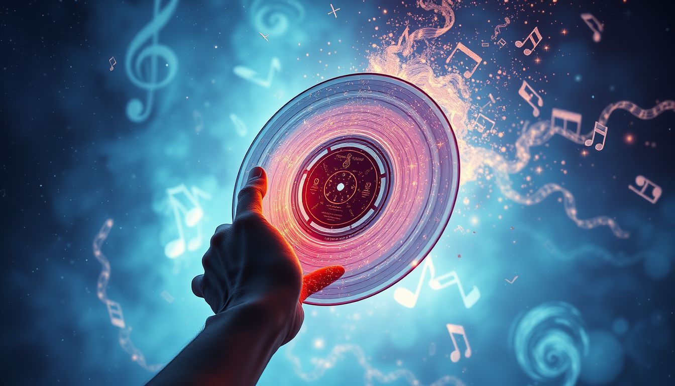 Schallplatten als Waffe symbolisieren unterschwelligen emotionalen Widerstand im Traum.