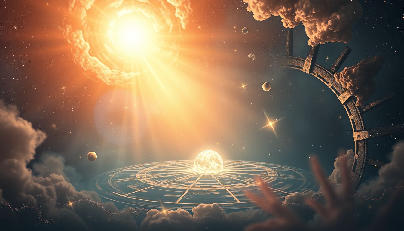Ein leuchtendes Schöpfrad symbolisiert kreative Energie und Erneuerung.
