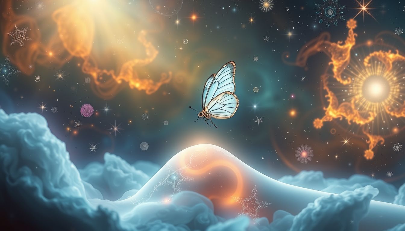 Ein Schmetterling auf dem Knie symbolisiert sanfte Demut und Anpassungsfähigkeit.