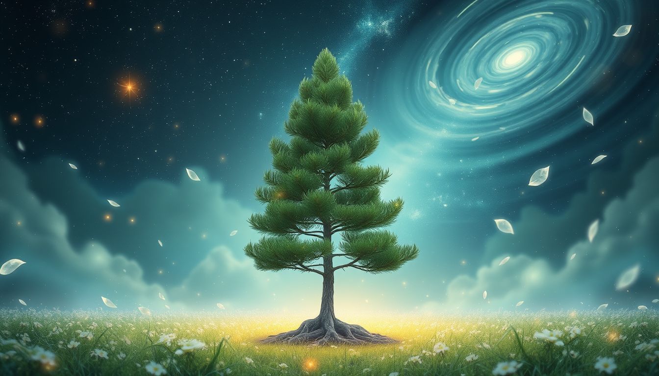 Ein Nadelbaum im Garten symbolisiert Schutz und innere Stärke.