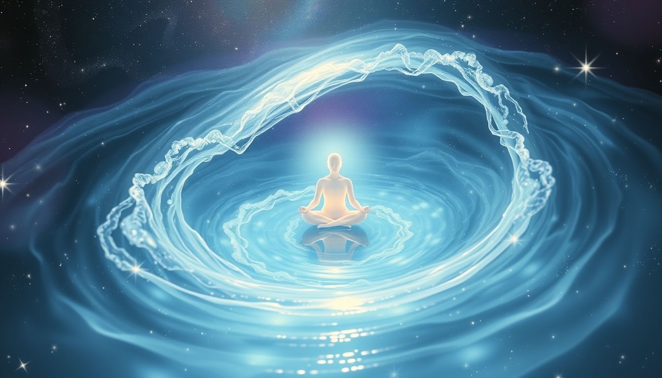 Im Whirlpool meditieren symbolisiert innere Ruhe und emotionale Klarheit.