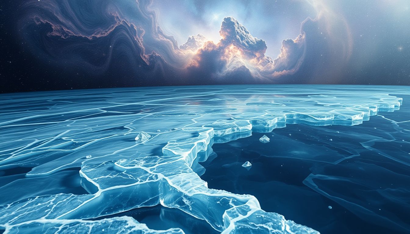 Ein eingefrorener See symbolisiert emotionale Blockaden und Stillstand.