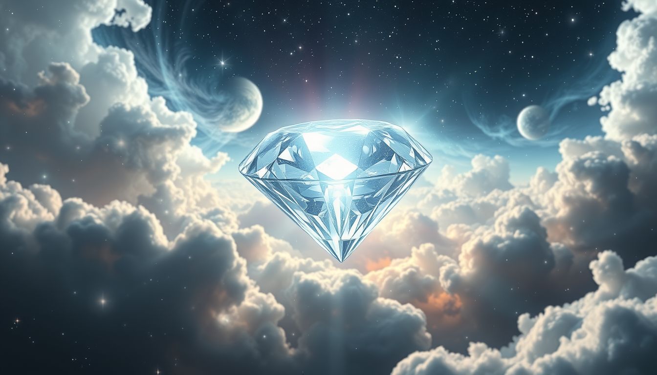 Ein schwebender Diamant symbolisiert unerreichbare Wünsche und spirituelle Klarheit.