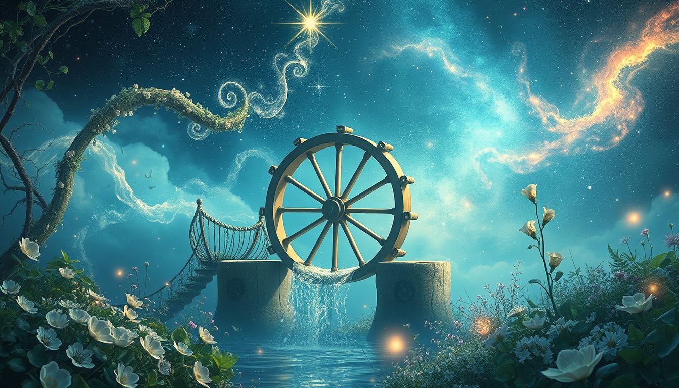 Ein Gartenschöpfrad symbolisiert natürliche Energie und kreative Inspiration.