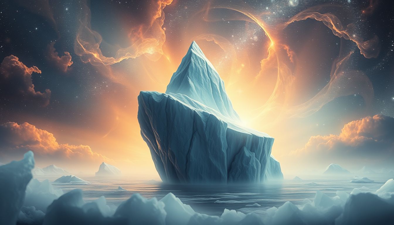 Ein wachsender Eisberg symbolisiert verborgene, zunehmende Gefühle.