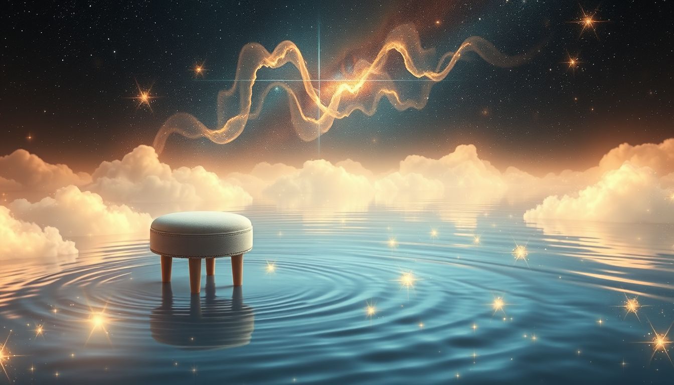 Ein Fußschemel im Wasser symbolisiert emotionale Unsicherheit und Balance.