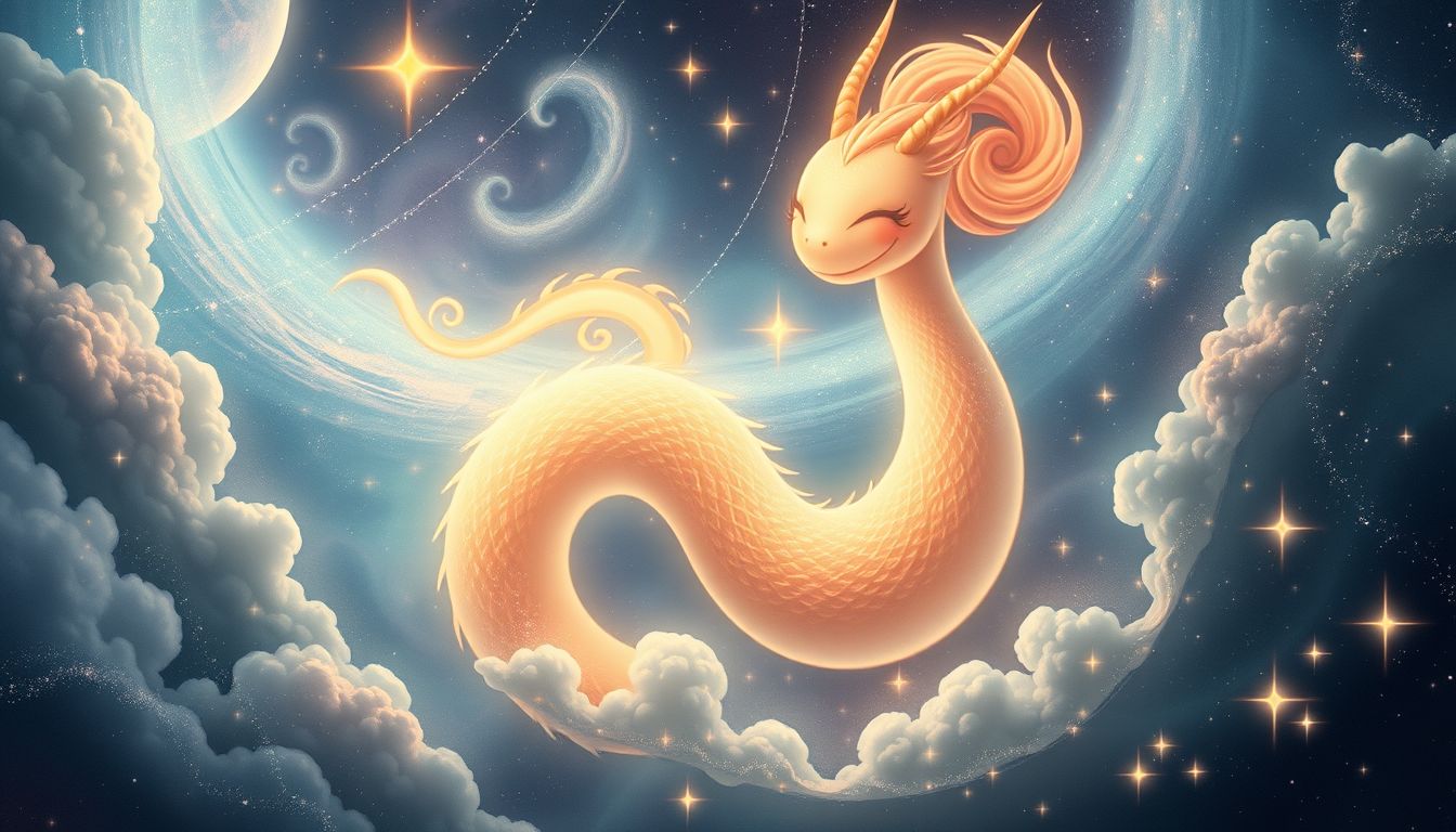 Ein glücklicher Lindwurm symbolisiert innere Harmonie und Zufriedenheit.