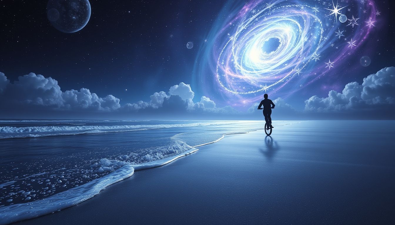 Einrad am Strand symbolisiert Balance und Freiheit im Leben.
