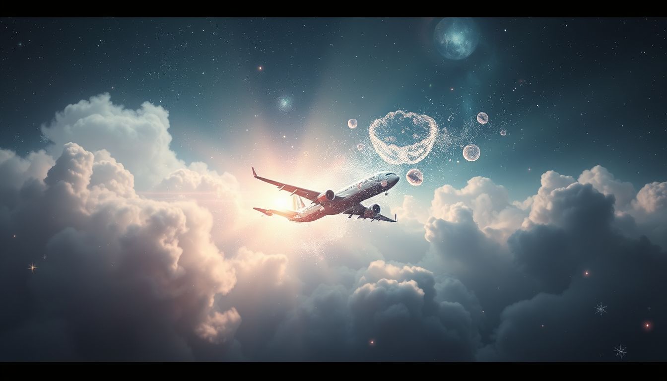 Ein sich auflösendes Flugzeug symbolisiert zerplatzte Hoffnungen und Abschied.