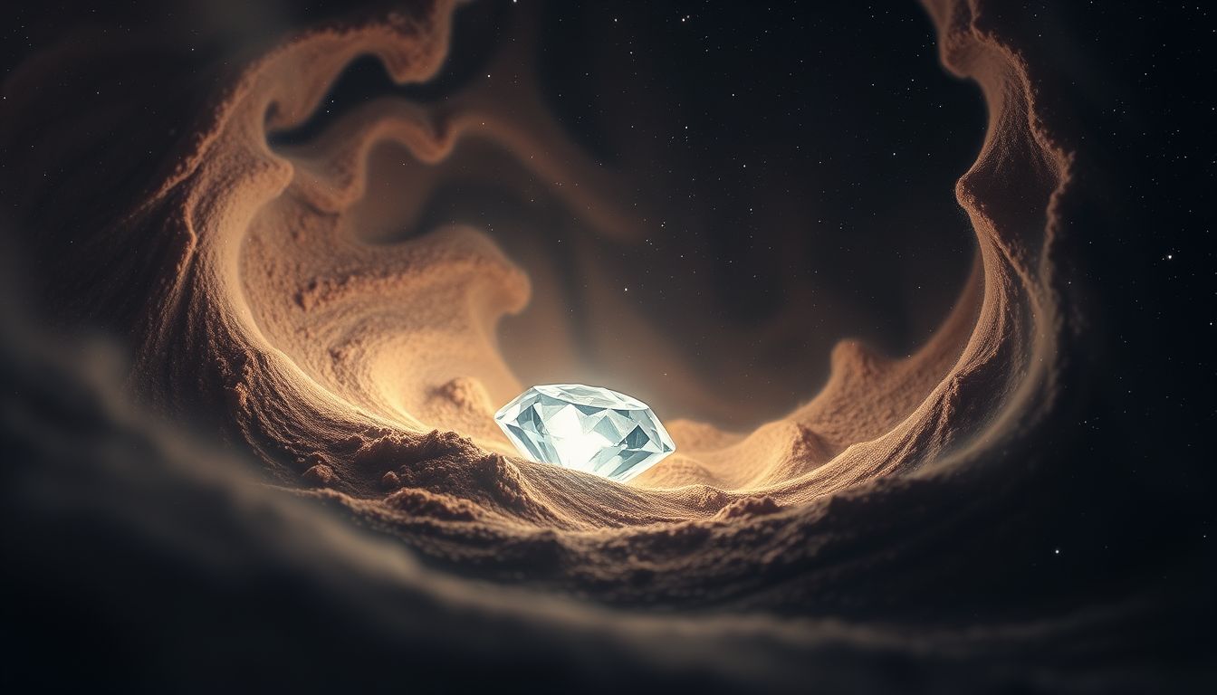 Ein Diamant im Dreck symbolisiert verborgene innere Stärke und Chancen.