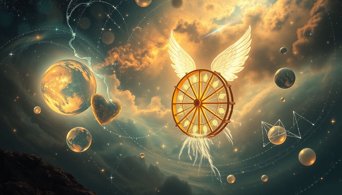 Ein fliegendes Schöpfrad symbolisiert grenzenlose Freiheit und Kreativität.