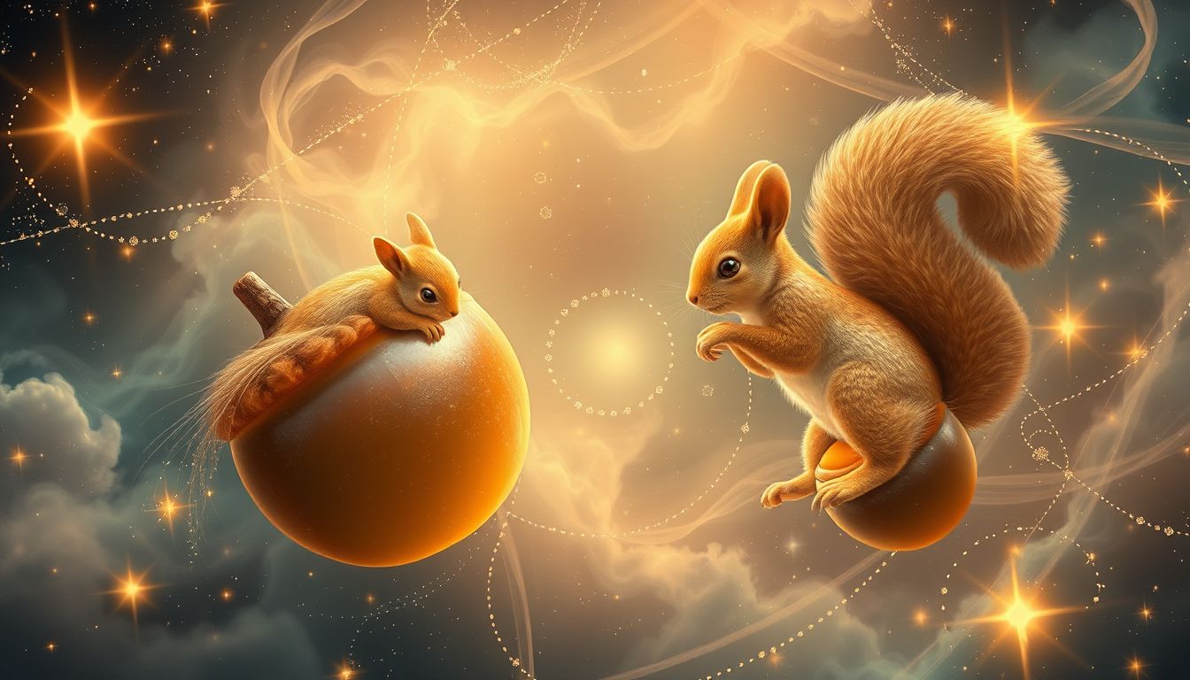 Eichhörnchen sammeln Maronen als Nahrungsvorrat für den Winter.