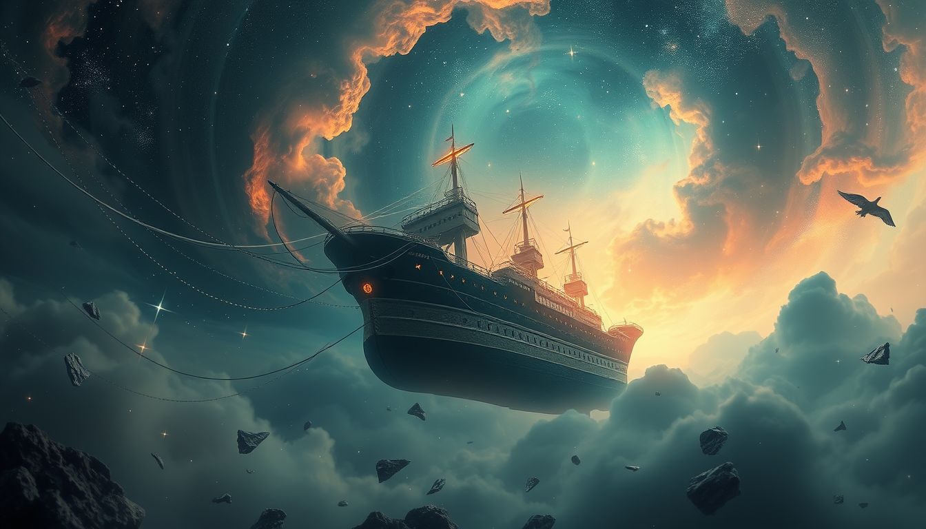 Ein Schiffswrack-Mahnmal symbolisiert verlorene Chancen und innere Warnung.