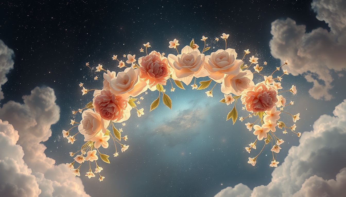Ein Blumenbogen symbolisiert zarte Liebe und romantische Verbindungen.