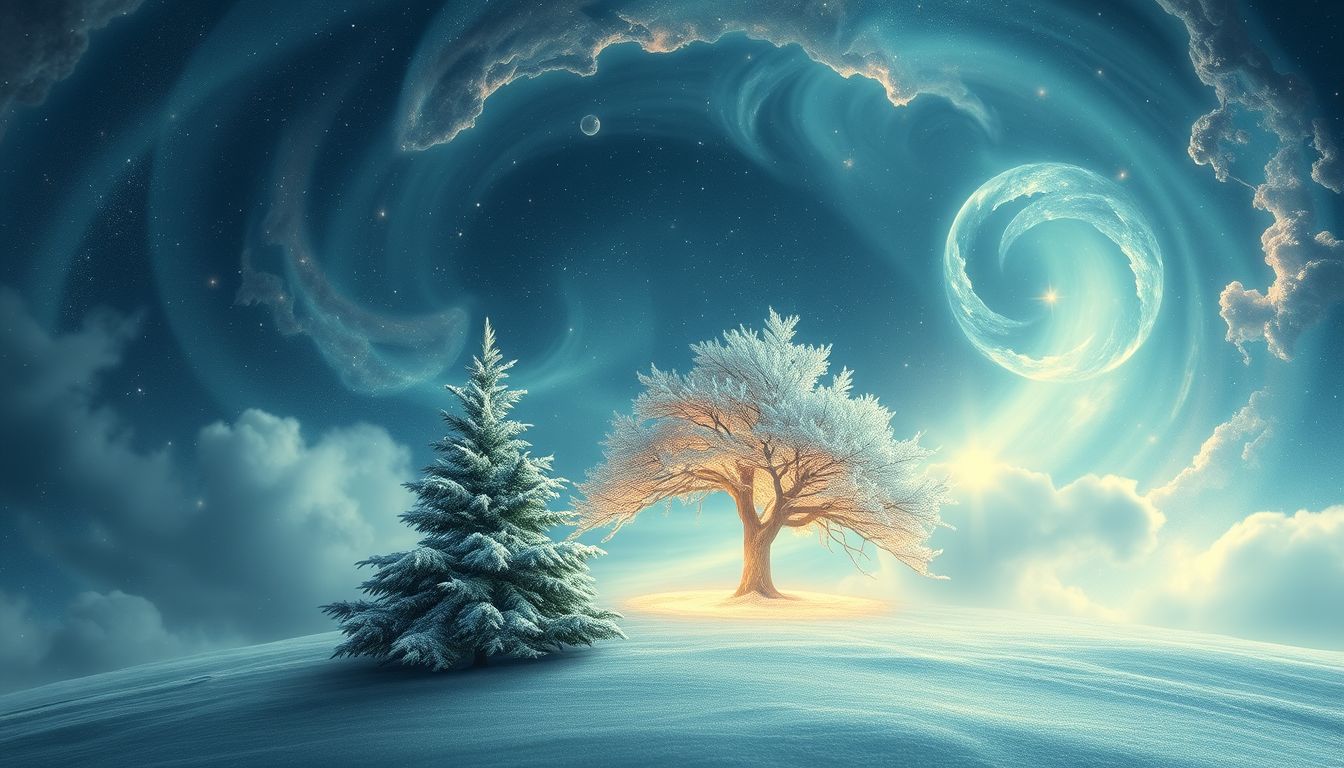 Ein Nadelbaum im Winter symbolisiert Ausdauer und innere Stärke.