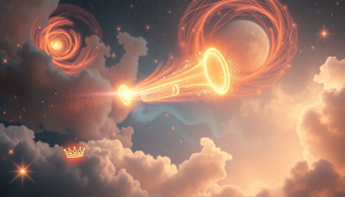 Eine Fanfare bei Krönung symbolisiert triumphalen Neubeginn und Anerkennung.