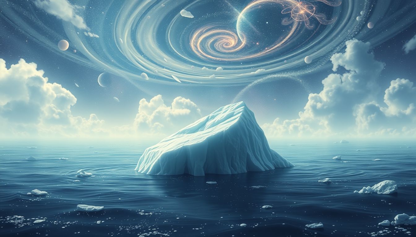 Ein sinkender Eisberg symbolisiert verdrängte Ängste und Veränderungen.