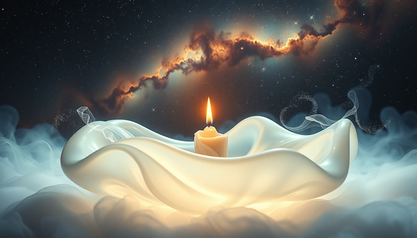 Ein Wachslicht auf dem Altar symbolisiert spirituelle Reinigung und Hoffnung.