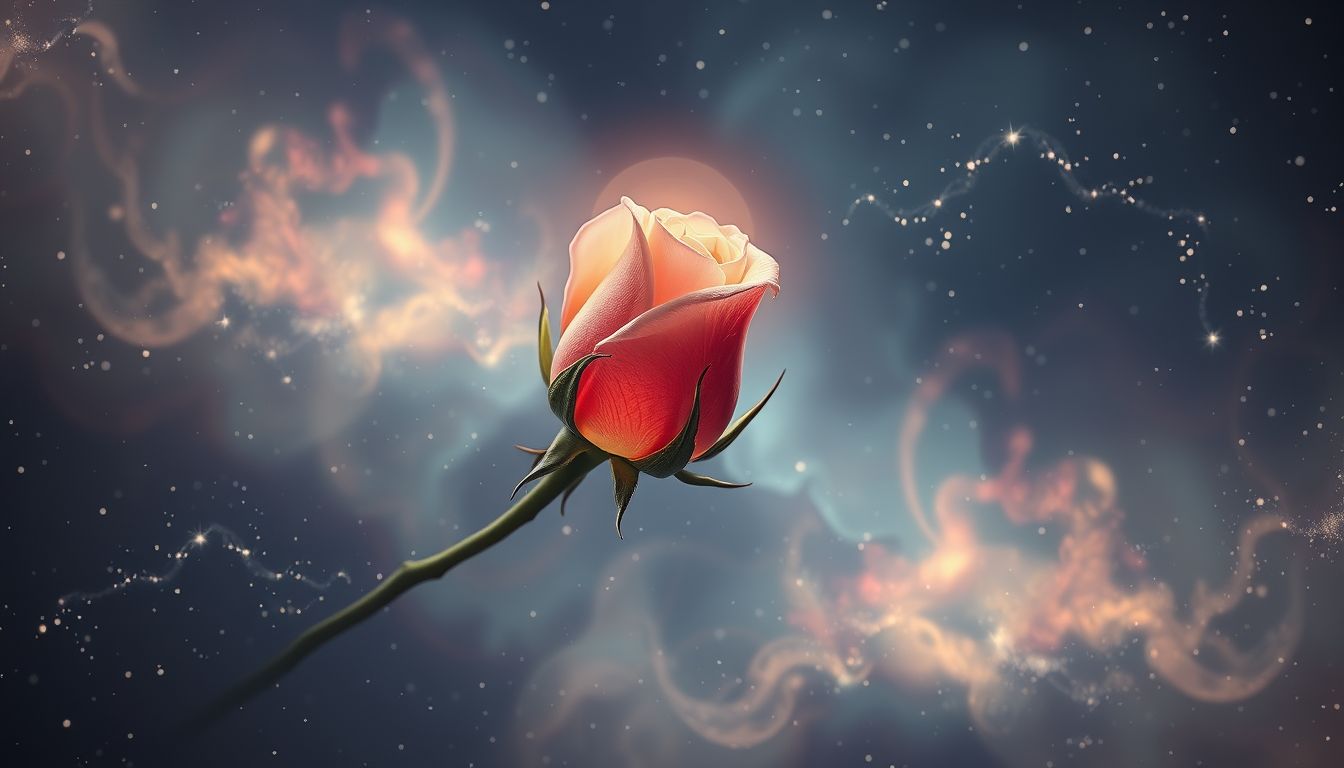 Eine dornenbewehrte Rosenknospe symbolisiert Liebe mit schwierigen Herausforderungen.