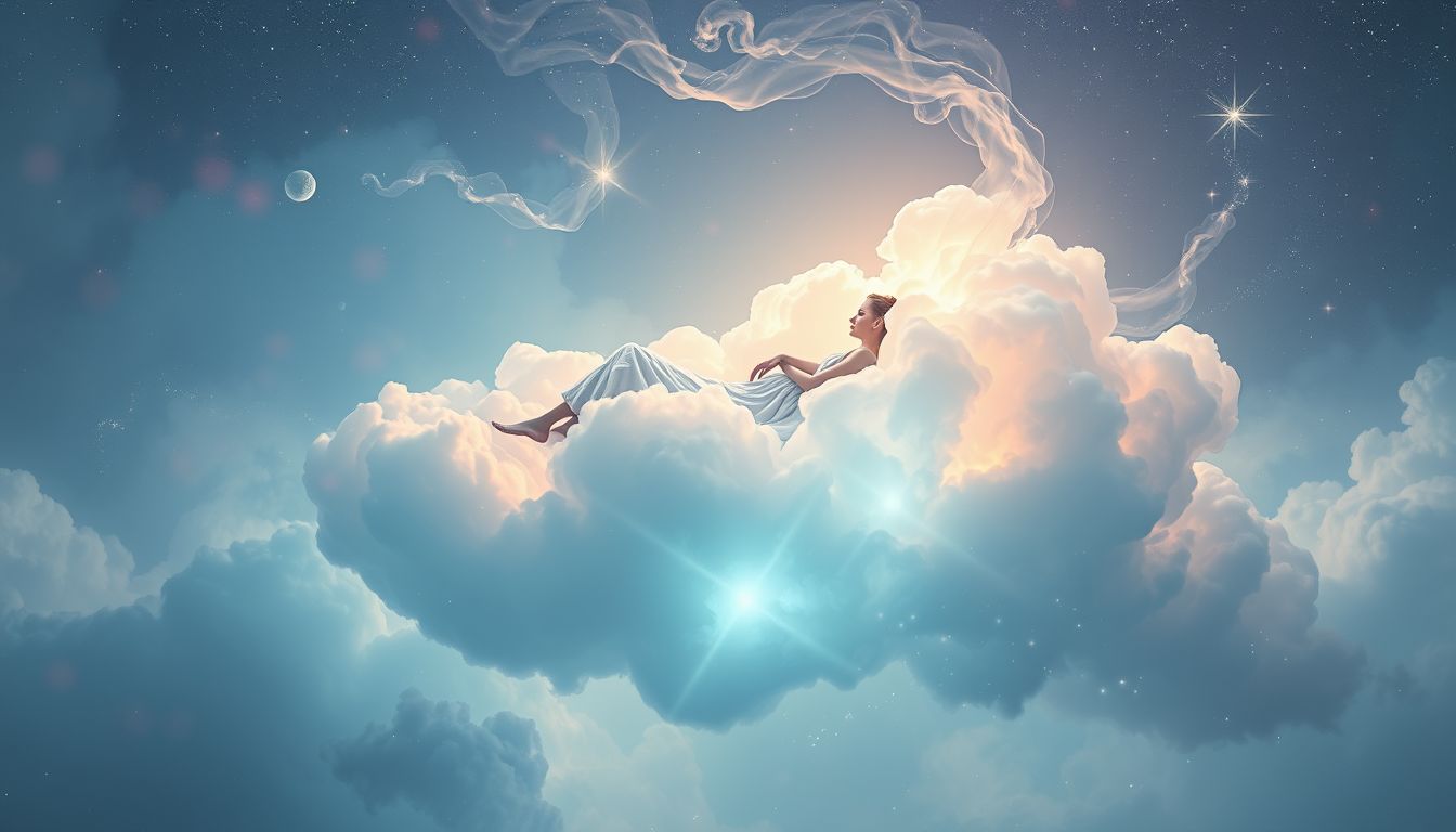 Auf Wolken liegen symbolisiert Glückseligkeit und inneren Frieden.