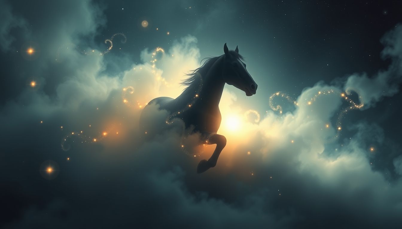 Das dunkle Pferd symbolisiert oft unerkannte innere Stärken und Wachstum.