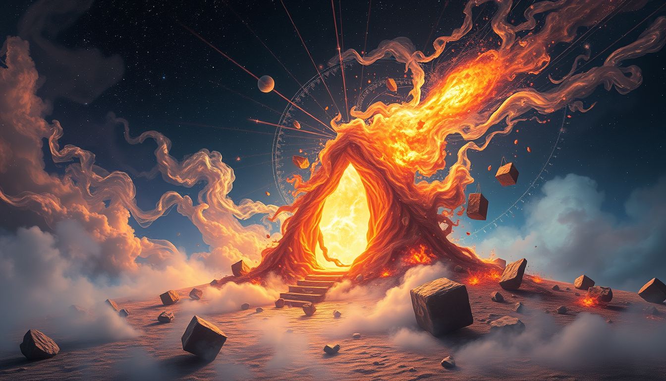 Die brennende Sennhütte symbolisiert zerstörerischen Wandel und tiefgreifende Transformation.