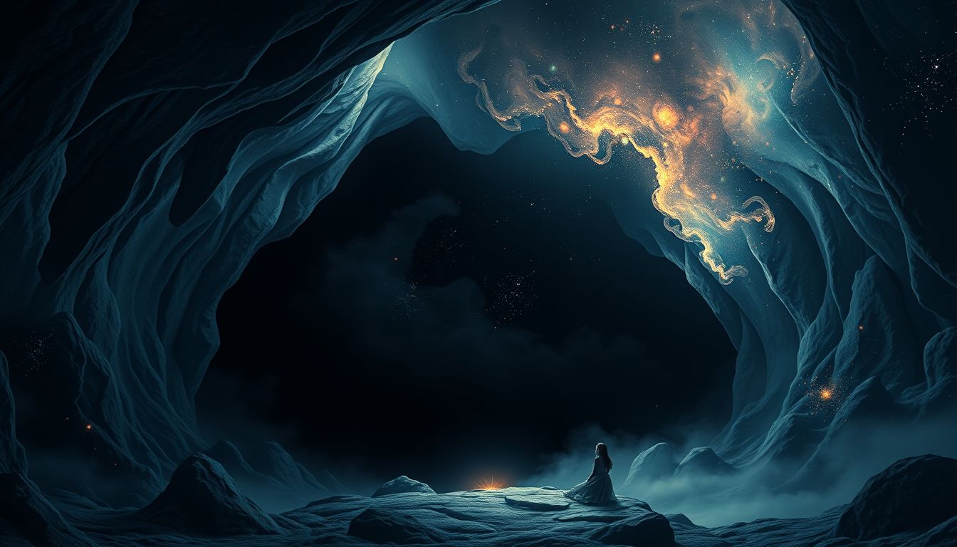 Die dunkle Höhle symbolisiert oft unerforschte Ängste im Unbewussten.