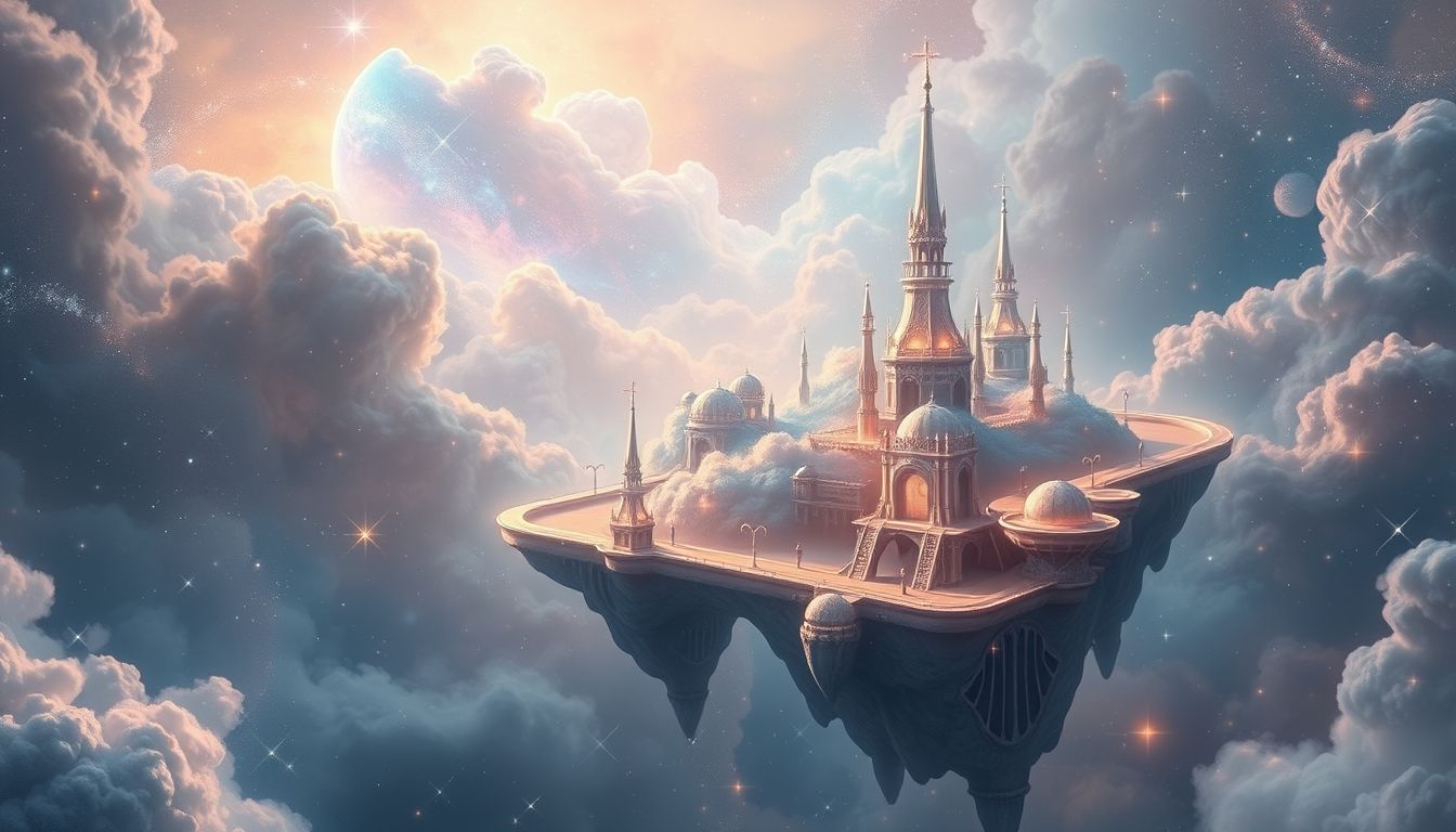 Die fliegende Stadt symbolisiert Freiheit und geistige Erhebung im Traum.