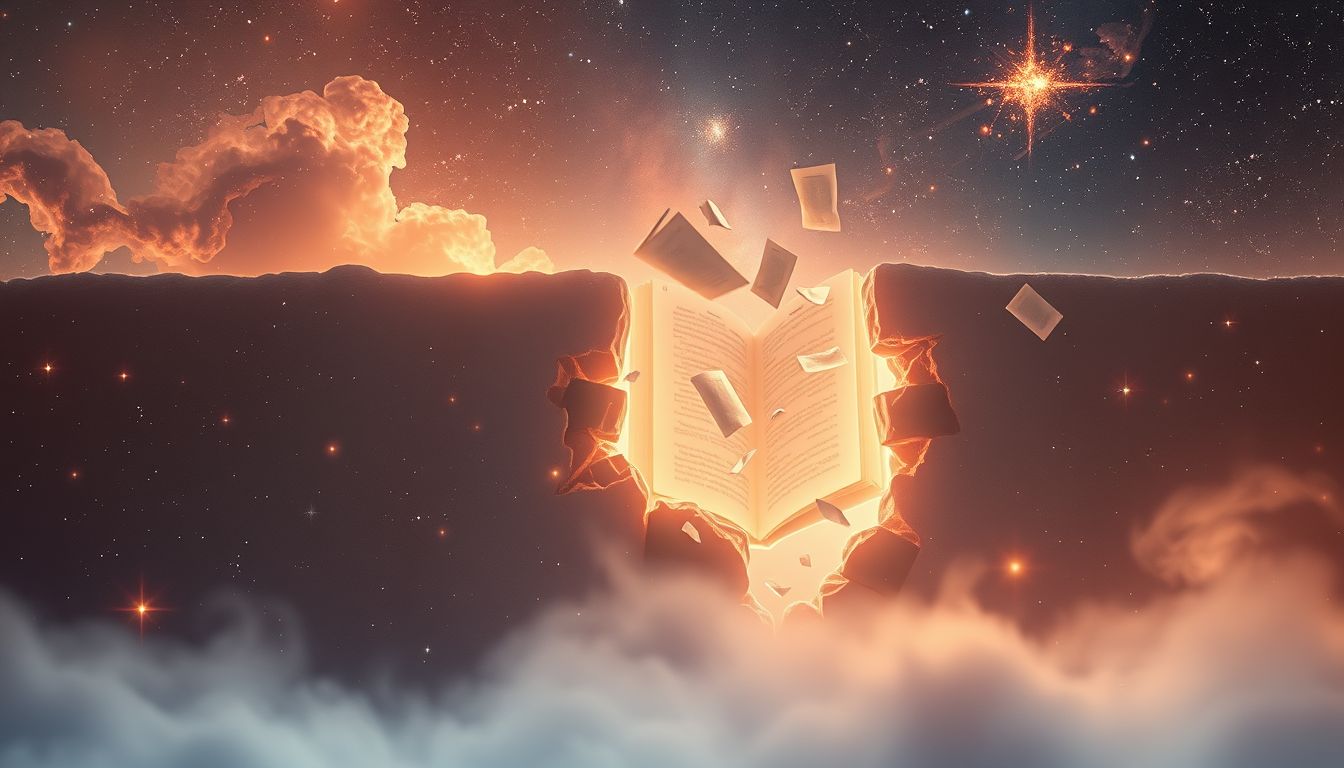 Ein Durchbruch durch Bücher symbolisiert gewonnenes Wissen und Klarheit.