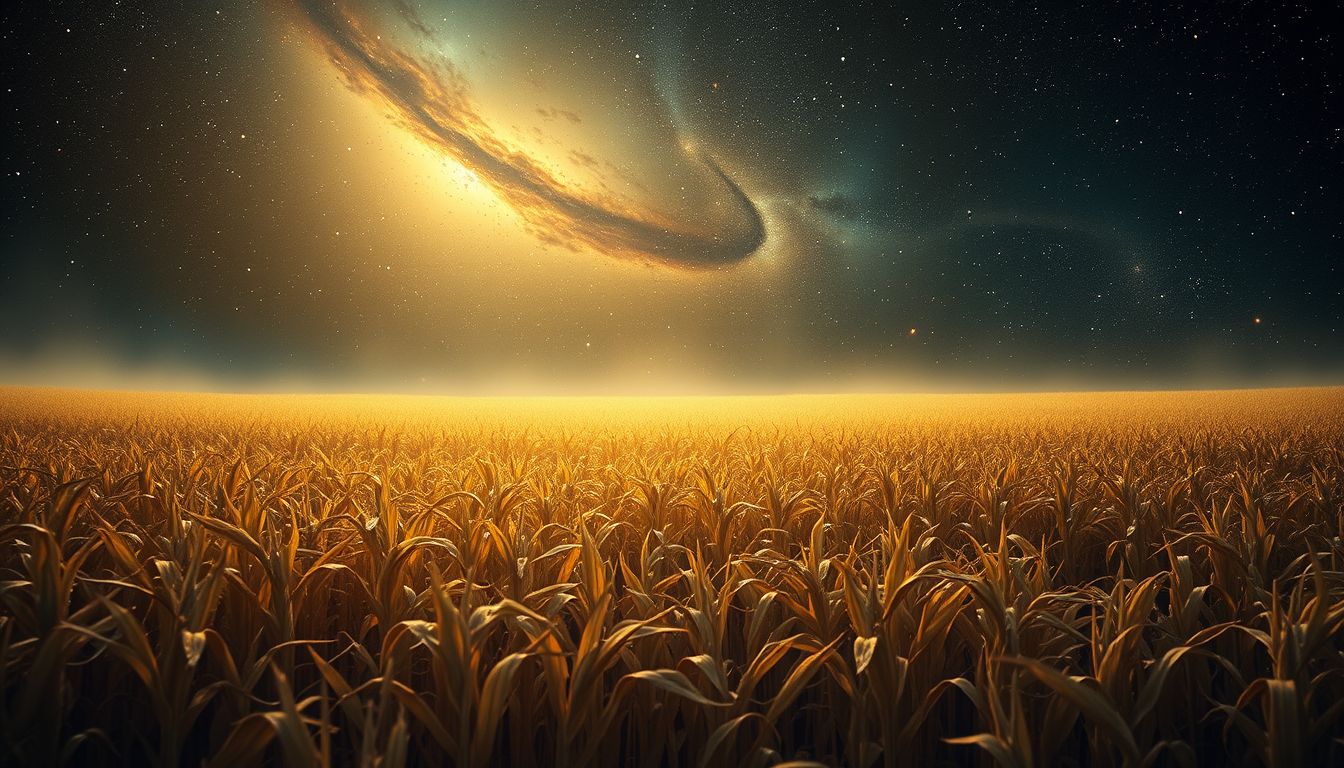 Ein abgeerntetes Maisfeld symbolisiert Ende, Verlust und Neubeginn.