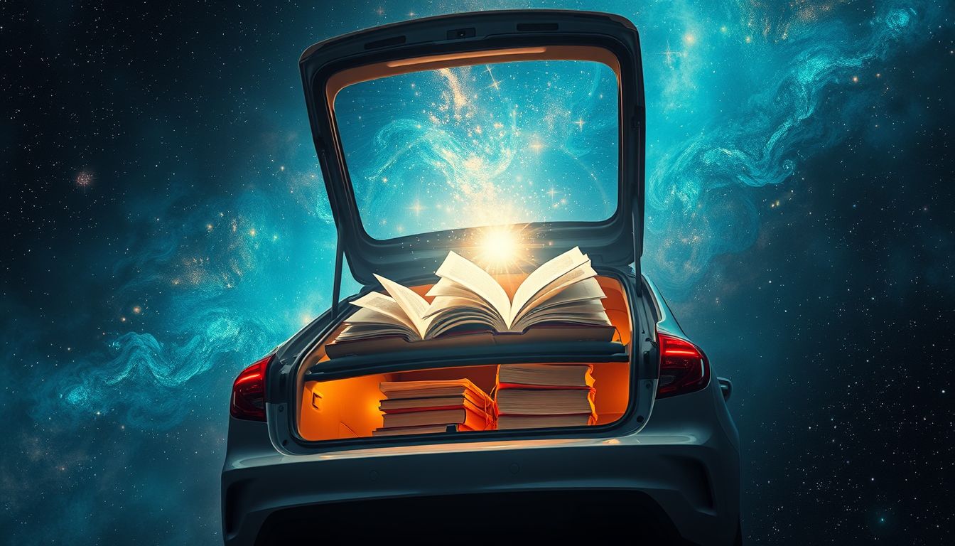 Ein voller Autokofferraum symbolisiert verborgene Weisheit und Lernbereitschaft.