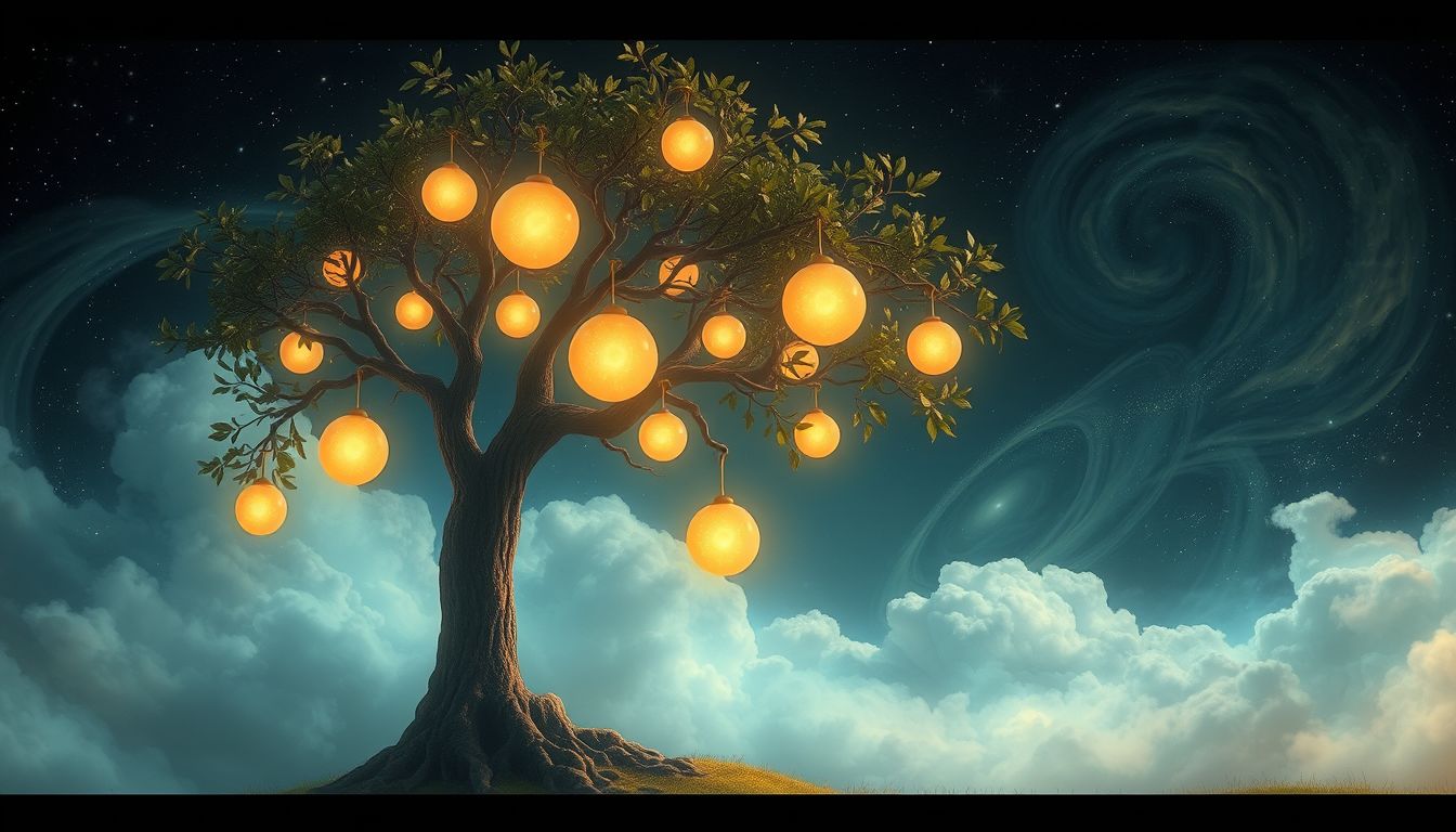 Ein Baum voller Grapefruits symbolisiert Fülle und persönliche Ernte.