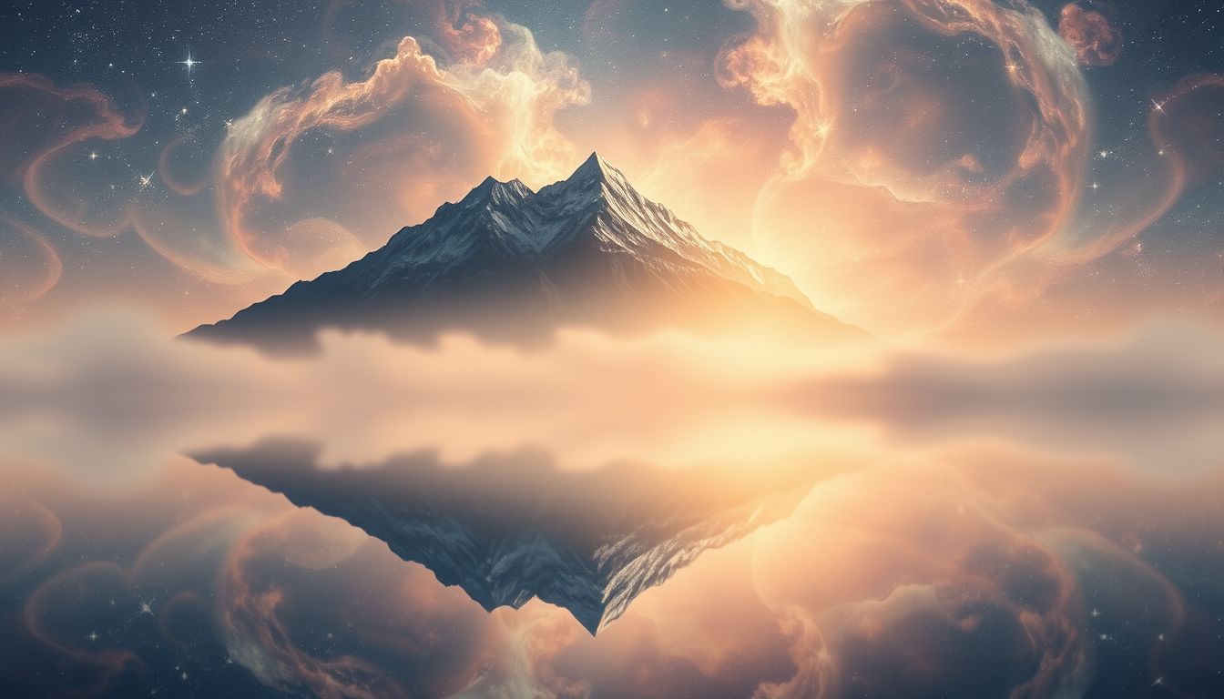 Ein See im Bergmassiv symbolisiert innere Ruhe und Selbsterkenntnis.